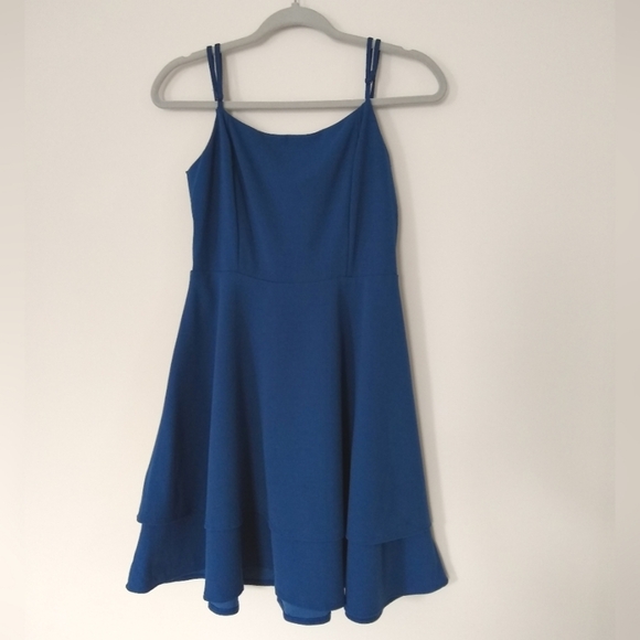 Elegant Blue Double Ruffle Adj. Straps Open Back Mini Dress by Altar'd State Med - Picture 1 of 8